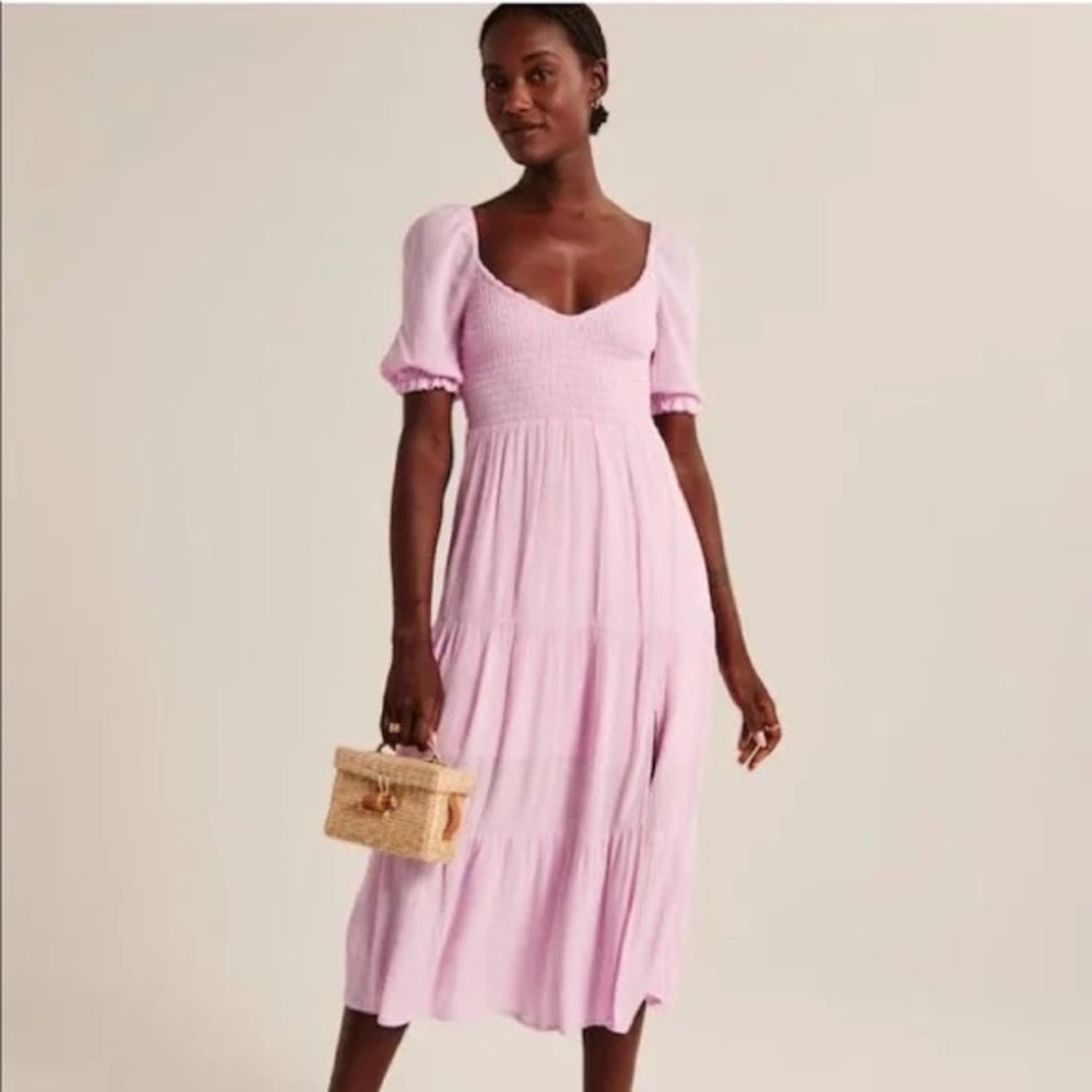 Short sleeve smocked midi dress pink
